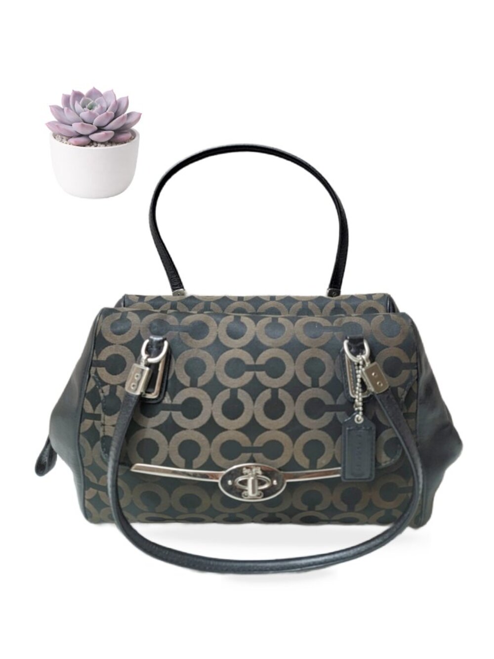 Coach Madison Madeline East West Satchel Handbag Op Art Sateen Black 25638 Purse